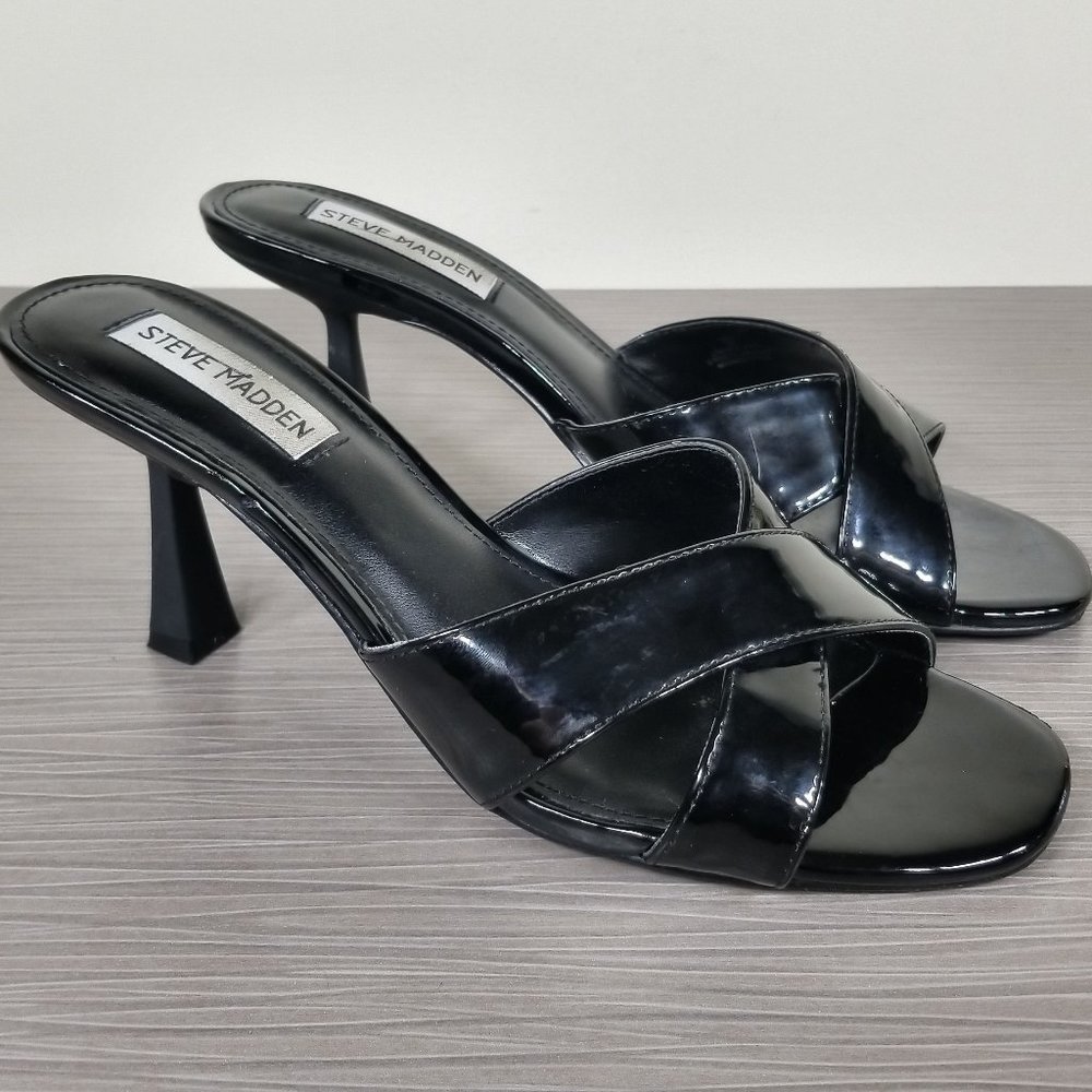 Steve Madden Hazel Sandal, Black Faux Leather, Womens Size 8 M